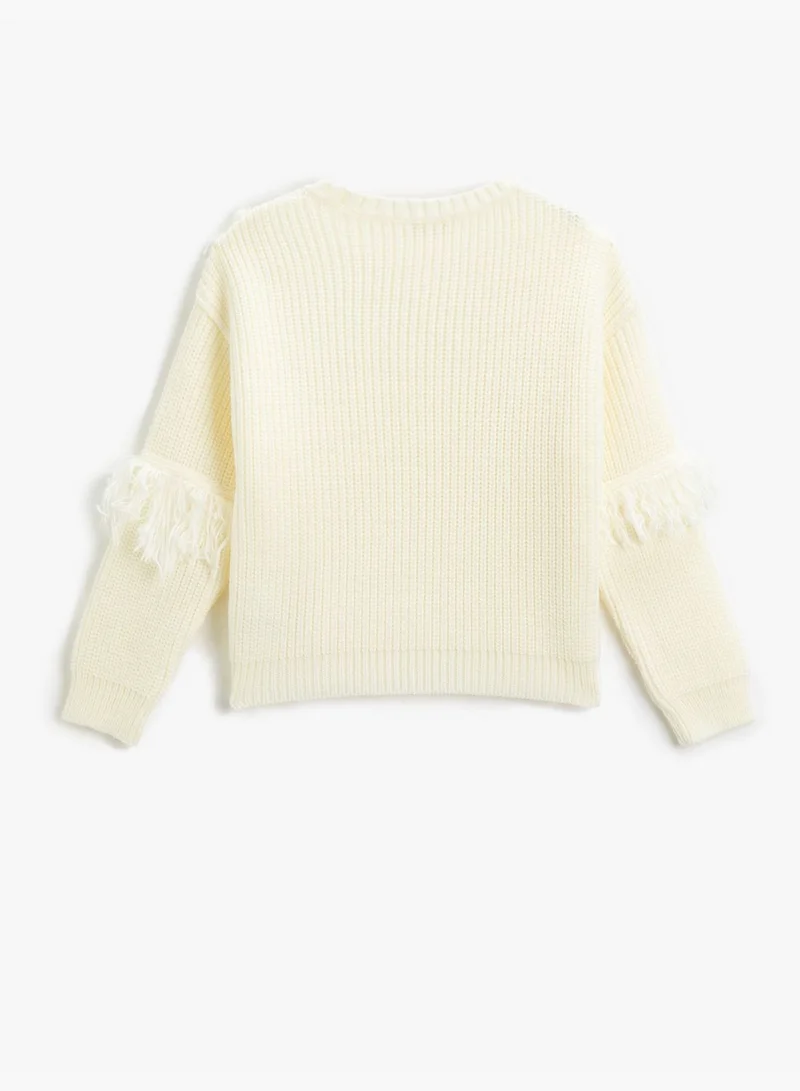 KOTON Knit Sweater Tasseled Detail Crew Neck Long Sleeve