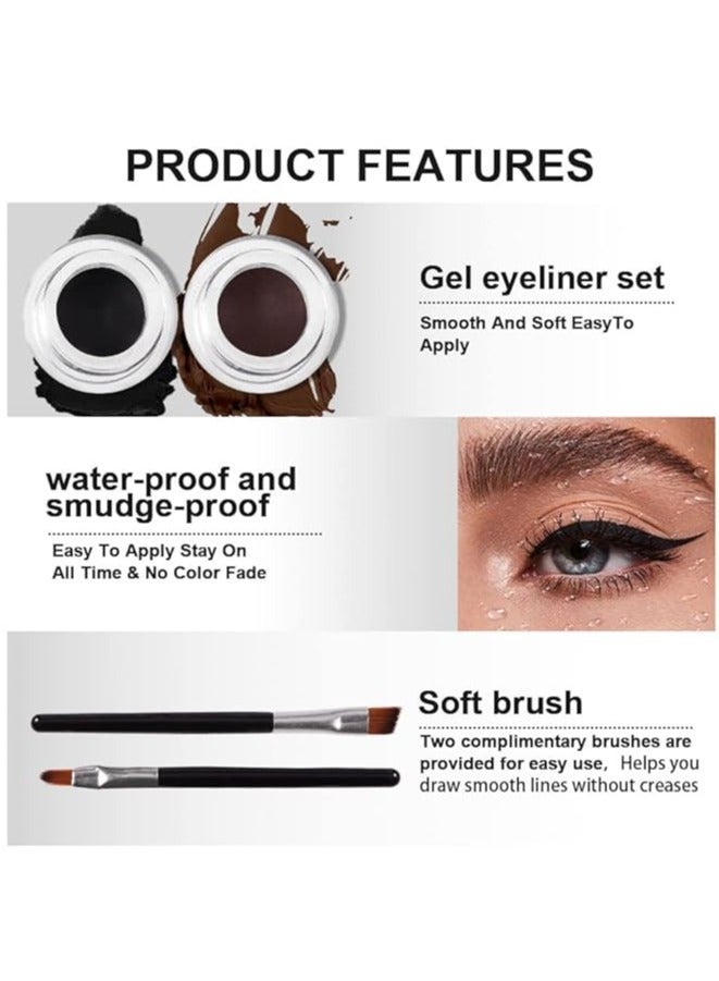 2 in 1 Black & Brown Gel Eyeliner Waterproof Smudge Proof for Waterline Eyebrow Cream Pomade Set with Brushes Long Wear delineador blanco Work Great with Eyebrow Eyeliner Face Body Paint Stick - Image 5