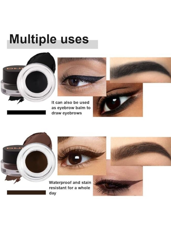 2 in 1 Black & Brown Gel Eyeliner Waterproof Smudge Proof for Waterline Eyebrow Cream Pomade Set with Brushes Long Wear delineador blanco Work Great with Eyebrow Eyeliner Face Body Paint Stick - Image 3