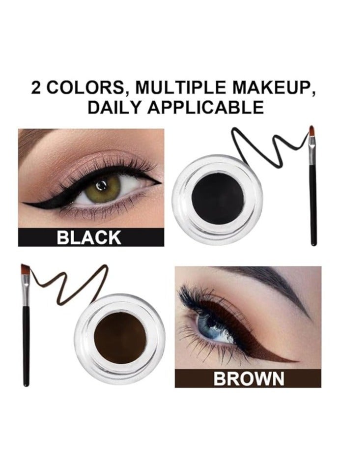 2 in 1 Black & Brown Gel Eyeliner Waterproof Smudge Proof for Waterline Eyebrow Cream Pomade Set with Brushes Long Wear delineador blanco Work Great with Eyebrow Eyeliner Face Body Paint Stick - Image 2