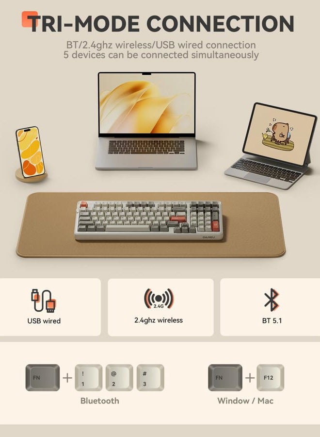 DAREU EK98pro Wireless Mechanical Keyboard,Tri-Mode BT/2.4GHz/USB-C Creamy Gaming Keyboard with Number Pad,Pre-lubed Linear Switches,Gasket Structure,Hot Swappable Custom,RGB Backlit for Win/Mac - Image 3