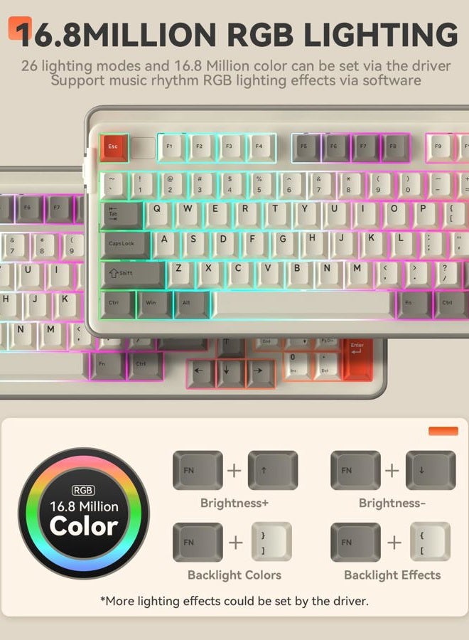 DAREU EK98pro Wireless Mechanical Keyboard,Tri-Mode BT/2.4GHz/USB-C Creamy Gaming Keyboard with Number Pad,Pre-lubed Linear Switches,Gasket Structure,Hot Swappable Custom,RGB Backlit for Win/Mac - Image 4