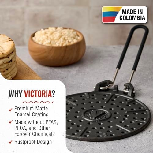 Victoria Cast Iron Arepa Grill, Enameled Parilla for Tortillas and Flatbreads, Heat Diffuser, Parrilla Asadora para Arepas, 8 Inches, Made in Colombia - Image 2