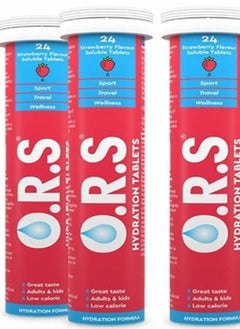 O.R.S Ors Hydration Tablets  With Electrolytes, Vegan, Gluten And Lactose Free Formula - Strawberry Flavor - 24 Count  Pack of 3 