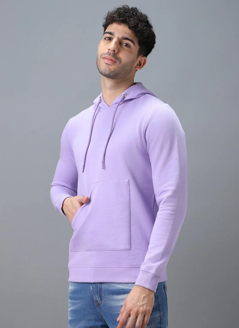 Urbano Fashion Men's Purple Cotton Solid Hooded Neck Sweatshirt