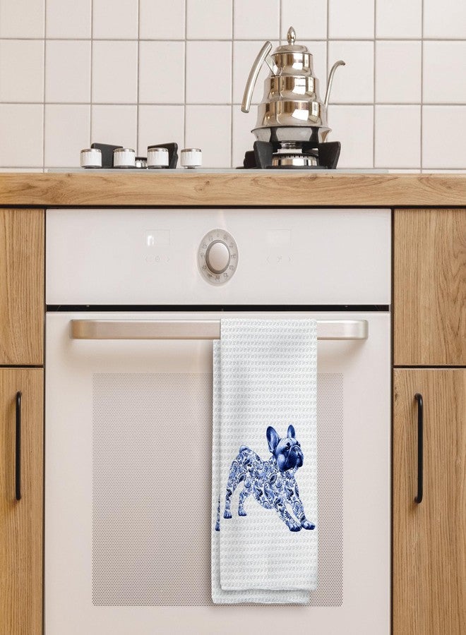 Tzhim French Bulldog Gifts Kitchen Towels, Blue and White Chinoiserie French Bulldog Hand Towels, Frenchbulldog Frenchie Gift for Women Dish Towel Dishcloths Tea Towels, Dog Lover Gifts, 16x24in - Image 3