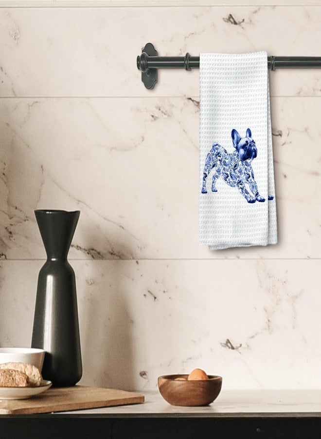 Tzhim French Bulldog Gifts Kitchen Towels, Blue and White Chinoiserie French Bulldog Hand Towels, Frenchbulldog Frenchie Gift for Women Dish Towel Dishcloths Tea Towels, Dog Lover Gifts, 16x24in - Image 4