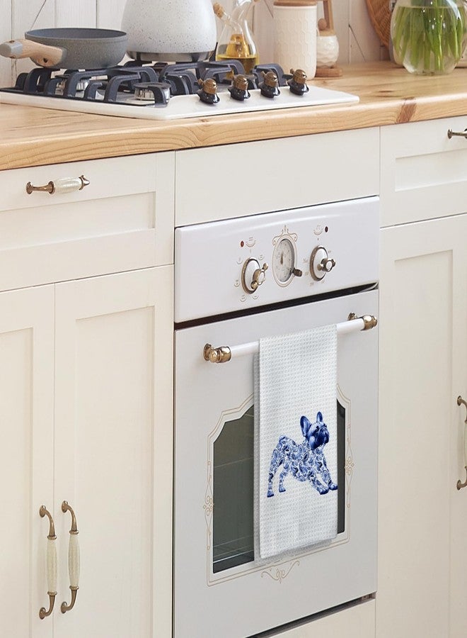 Tzhim French Bulldog Gifts Kitchen Towels, Blue and White Chinoiserie French Bulldog Hand Towels, Frenchbulldog Frenchie Gift for Women Dish Towel Dishcloths Tea Towels, Dog Lover Gifts, 16x24in - Image 2