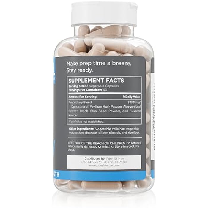Pure for Men Stay Ready Fiber Extra Strength Supplement | Digestive Regularity | Bowel Movement & Gut Health Support | Vegan Cleanliness | Proprietary Formula | 120 Vegan XL Capsules - Image 3