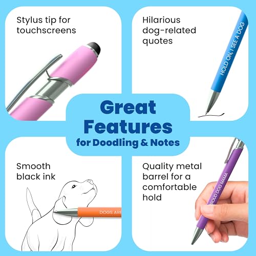 rubyloo Funny Dog Mom Gift Pen Set – 5 Black Ink Ballpoint Pens with Stylus Tips & Durable Metal Barrels with Hilarious Doggy Quotes – Cute Dog Mom Gift for Women, Fur Mamas, Rescue Lovers, Friends - Image 5