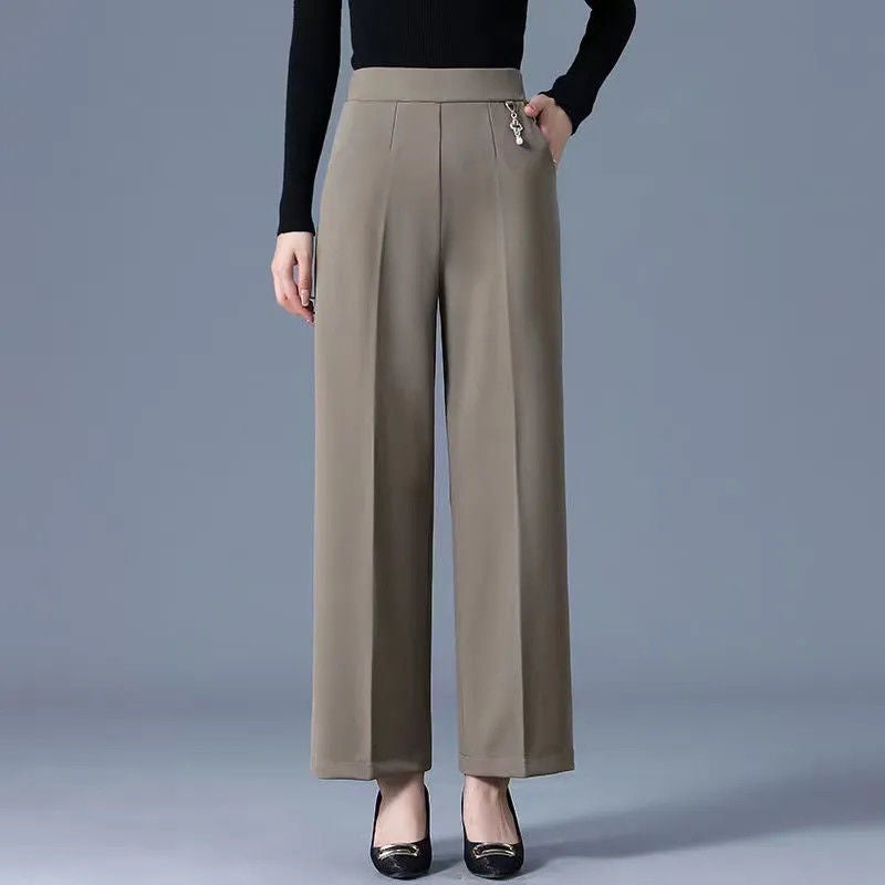 Spring, Autumn And Style Middle-Aged Mother'S Pants 2025 Outer Wear High-Waisted Casual Wide-Leg Pants Loose Straight Women'S Pants - Image 1