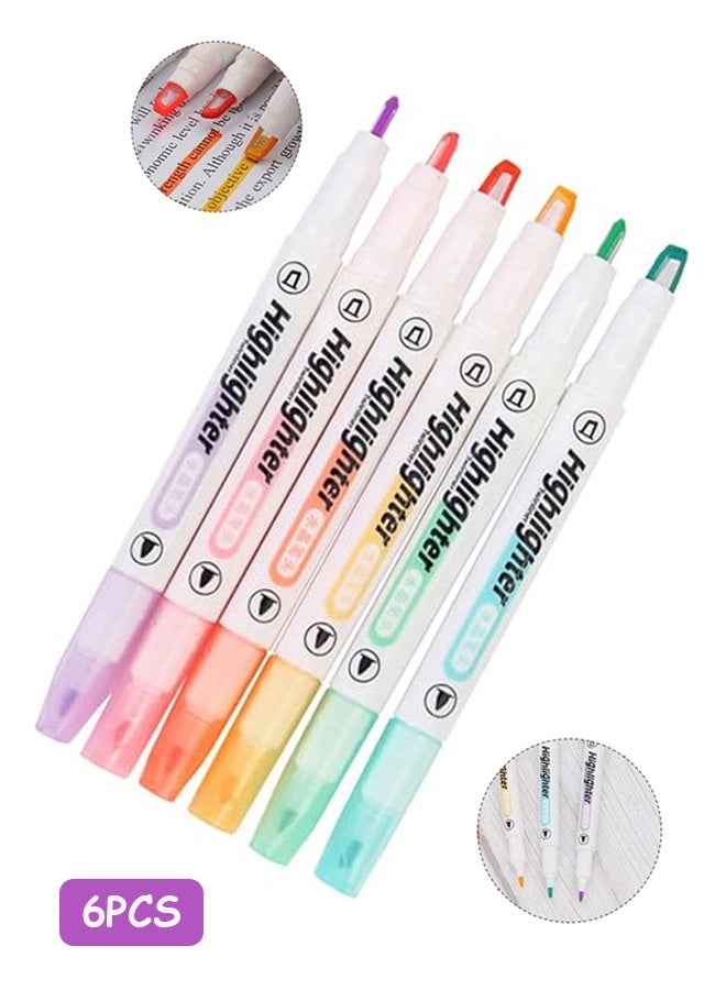 Photon 6 قطع من أقلام التحديد، أقلام تحديد ذات طرفين، إزميل، ألوان ماكارون، إزميل شفاف وطرف رفيع بتصميم نافذة مرئية لتمييز دقيق، سريع الجفاف، أساس مائي، مثالي للتدوين واللوازم المدرسية - Image 1