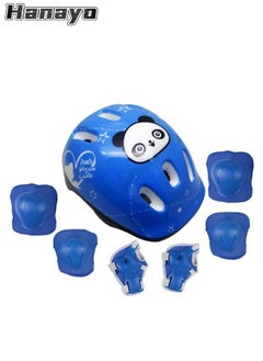 Hanayo 7 Pcs Kids Protective Gear Set Kids Helmet Pad Set Cute Pattern Adjustable Kids Bike Helmet Toddler Helmets for Girls Boys Safety Protection Gear for Outdoor Sports(Blue)  - Image 1