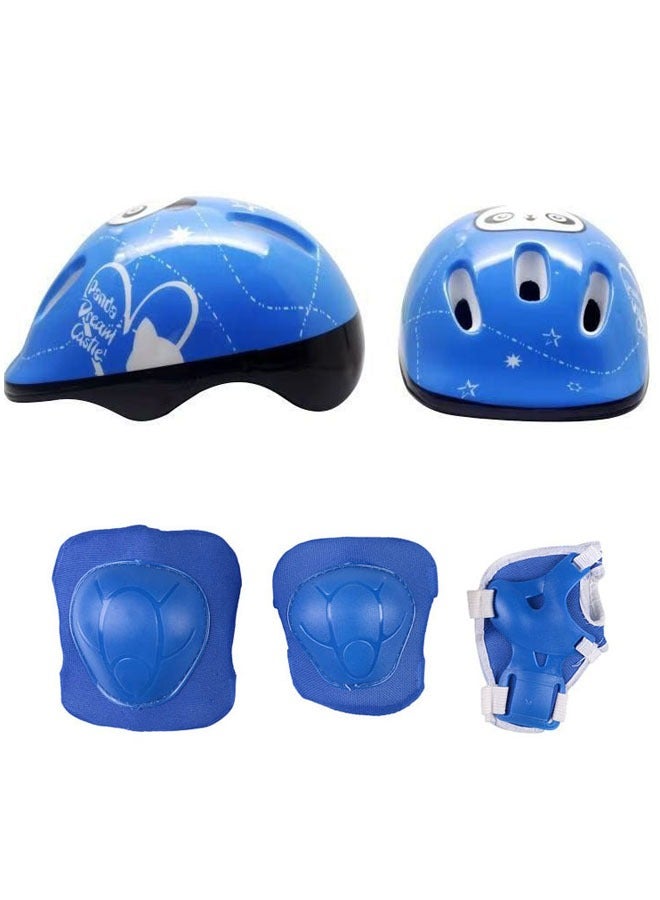 Hanayo 7 Pcs Kids Protective Gear Set Kids Helmet Pad Set Cute Pattern Adjustable Kids Bike Helmet Toddler Helmets for Girls Boys Safety Protection Gear for Outdoor Sports(Blue) - Image 2