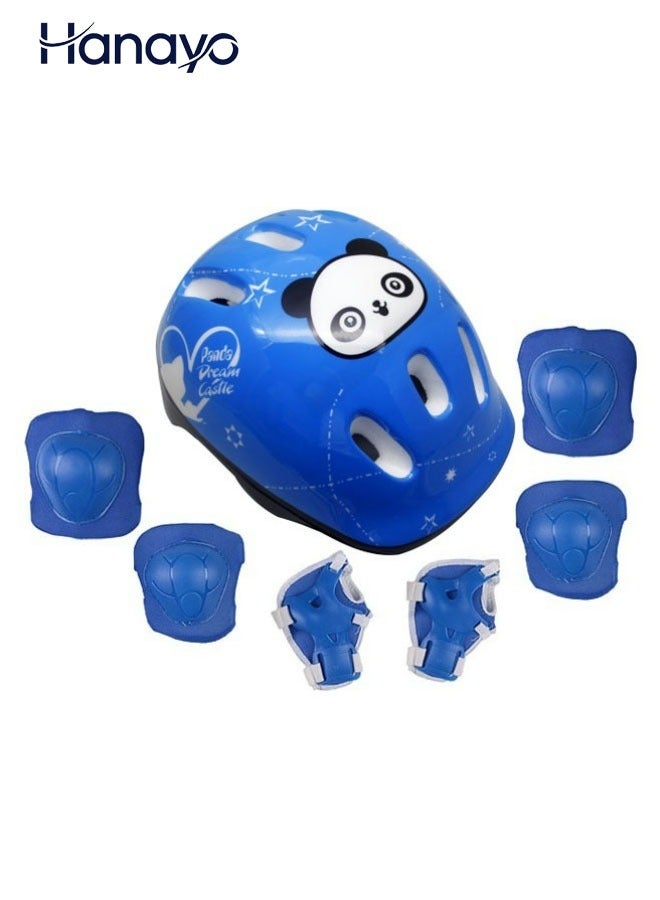 Hanayo 7 Pcs Kids Protective Gear Set Kids Helmet Pad Set Cute Pattern Adjustable Kids Bike Helmet Toddler Helmets for Girls Boys Safety Protection Gear for Outdoor Sports(Blue) - Image 1