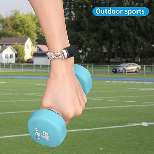 Wongeto Compatible with Fitbit Luxe Bands,Fashion Handmade Elastic Stretch Pearl Bracelet Women Replacement Strap for Fitbit Luxe accssorises (Grass Flower Agate) - Image 5
