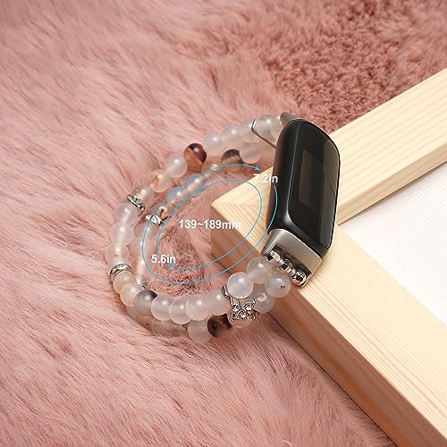 Wongeto Compatible with Fitbit Luxe Bands,Fashion Handmade Elastic Stretch Pearl Bracelet Women Replacement Strap for Fitbit Luxe accssorises (Grass Flower Agate) - Image 4