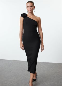 trendyol Black Rose Detailed Single Sleeve Woven Midi Dress TPRAW25EL00078  - Image 1
