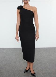 trendyol Black Rose Detailed Single Sleeve Woven Midi Dress TPRAW25EL00078  - Image 4