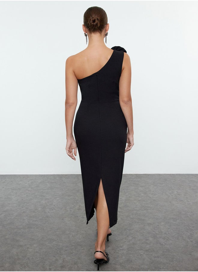 trendyol - Black Rose Detailed Single Sleeve Woven Midi Dress TPRAW25EL00078 - Image 1