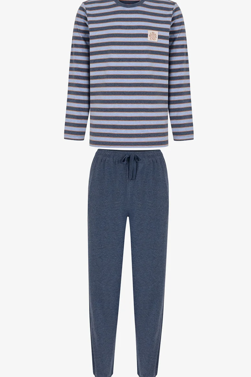 PENTI Men's Weekend Striped Long Sleeve Jogger Pajama Set