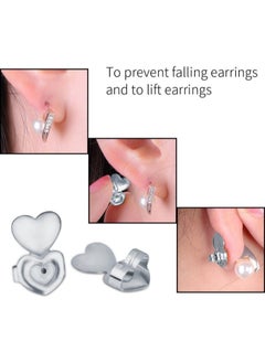 klarako 1 Pair Earrings Back Earrings Nut Ear Stud Backs Earring Keepers Earrings Support Lifters Copper Heart Hypoallergenic(Silver)  - Image 3