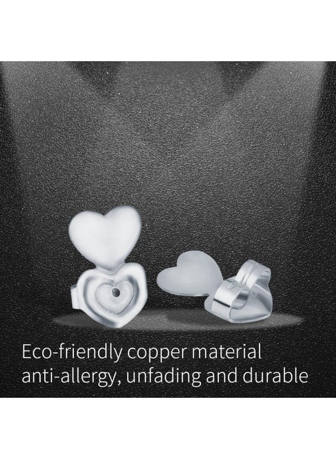klarako 1 Pair Earrings Back Earrings Nut Ear Stud Backs Earring Keepers Earrings Support Lifters Copper Heart Hypoallergenic(Silver)  - Image 2