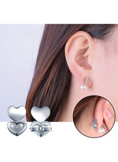 klarako 1 Pair Earrings Back Earrings Nut Ear Stud Backs Earring Keepers Earrings Support Lifters Copper Heart Hypoallergenic(Silver)  - Image 4
