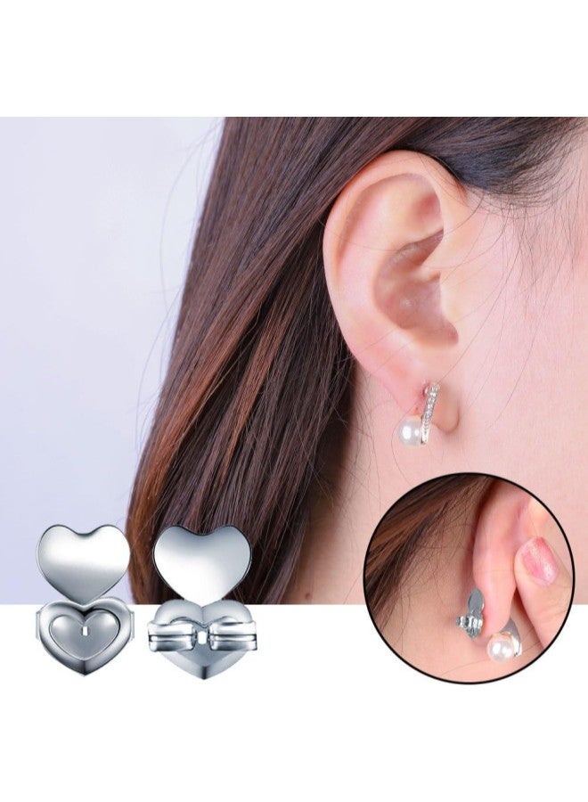 klarako 1 Pair Earrings Back Earrings Nut Ear Stud Backs Earring Keepers Earrings Support Lifters Copper Heart Hypoallergenic(Silver)  - Image 4