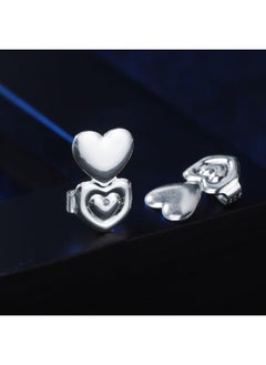 klarako 1 Pair Earrings Back Earrings Nut Ear Stud Backs Earring Keepers Earrings Support Lifters Copper Heart Hypoallergenic(Silver)  - Image 1