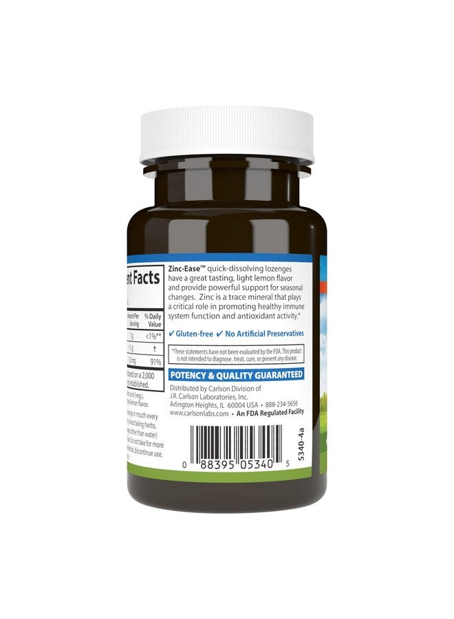 Carlson - Zinc-Ease, Soothing Lozenge, Immune Support & Optimal Wellness, Antioxidant, Lemon, 42 Lozenges - Image 3