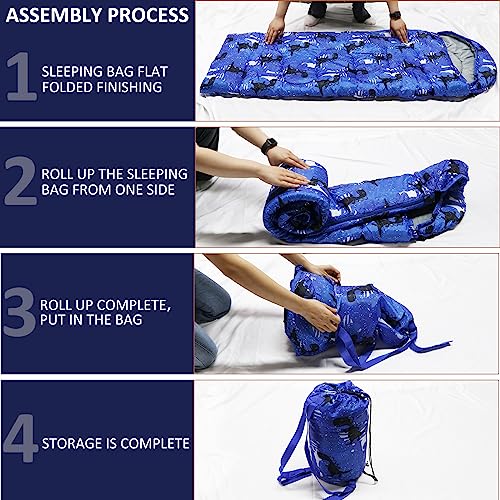 tuphen Kids Sleeping Bags - Camping Sleeping Bags with Carry Bag - Compact Sleeping Bag for Hiking, Backpacking 3 Season Warm & Cool Weather, Lightweight Waterproof Outdoor Travel for Boys Girls (Blue) - Image 5