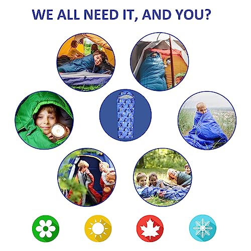 tuphen Kids Sleeping Bags - Camping Sleeping Bags with Carry Bag - Compact Sleeping Bag for Hiking, Backpacking 3 Season Warm & Cool Weather, Lightweight Waterproof Outdoor Travel for Boys Girls (Blue) - Image 4