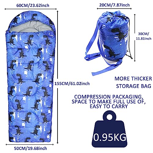 tuphen Kids Sleeping Bags - Camping Sleeping Bags with Carry Bag - Compact Sleeping Bag for Hiking, Backpacking 3 Season Warm & Cool Weather, Lightweight Waterproof Outdoor Travel for Boys Girls (Blue) - Image 2