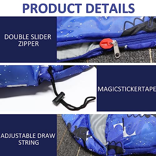 tuphen Kids Sleeping Bags - Camping Sleeping Bags with Carry Bag - Compact Sleeping Bag for Hiking, Backpacking 3 Season Warm & Cool Weather, Lightweight Waterproof Outdoor Travel for Boys Girls (Blue) - Image 3