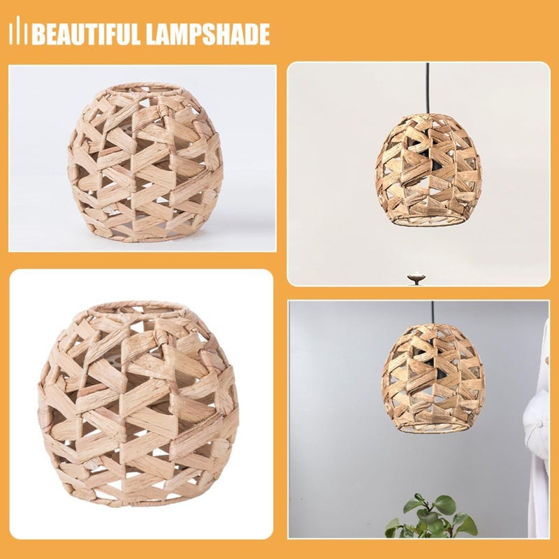 Handwoven Hyacinth Straw Lampshade Rustic Decorative Cover For Pendant Table Wall Lamps - Image 4