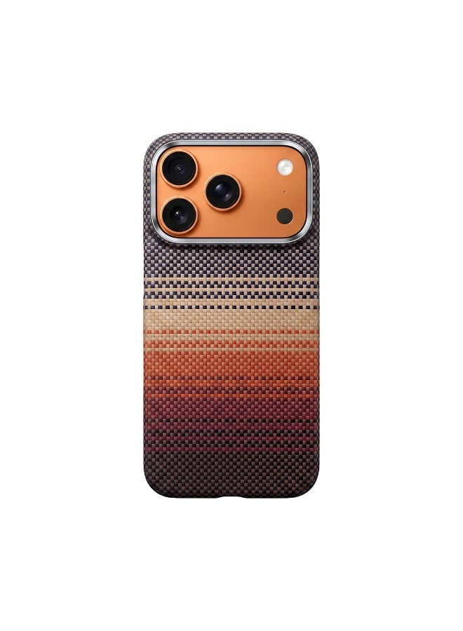 موبكوس جراب Mobcos لهاتف iPhone 17 Pro بلون أحمر غروب الشمس مصنوع من ألياف الأراميد، بنسيج 1500D، غطاء مغناطيسي فائق النحافة وخفيف الوزن، متوافق مع تقنية MagSafe - Image 1