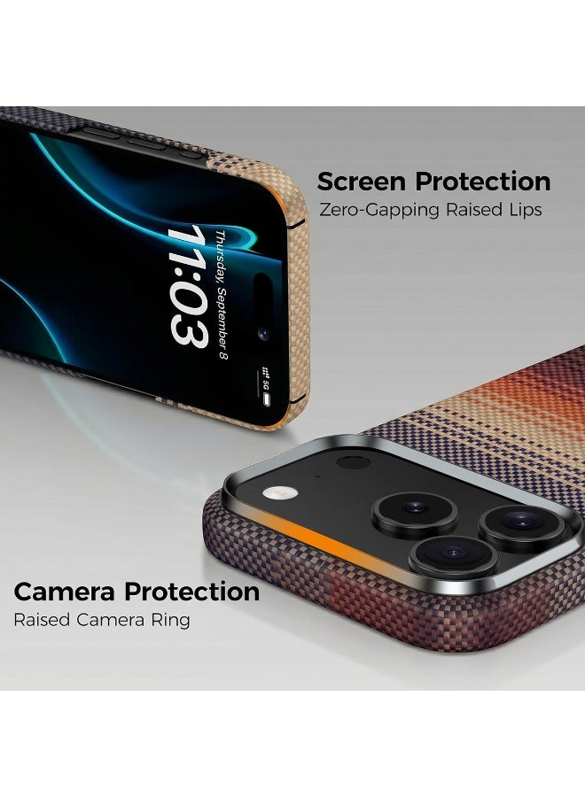 موبكوس جراب Mobcos لهاتف iPhone 17 Pro بلون أحمر غروب الشمس مصنوع من ألياف الأراميد، بنسيج 1500D، غطاء مغناطيسي فائق النحافة وخفيف الوزن، متوافق مع تقنية MagSafe - Image 5