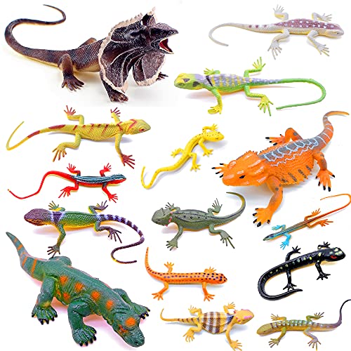 Guaishou Lizards Toys 15pcs Realistic Lizard Chameleon Reptile Figure Play Set - Image 1
