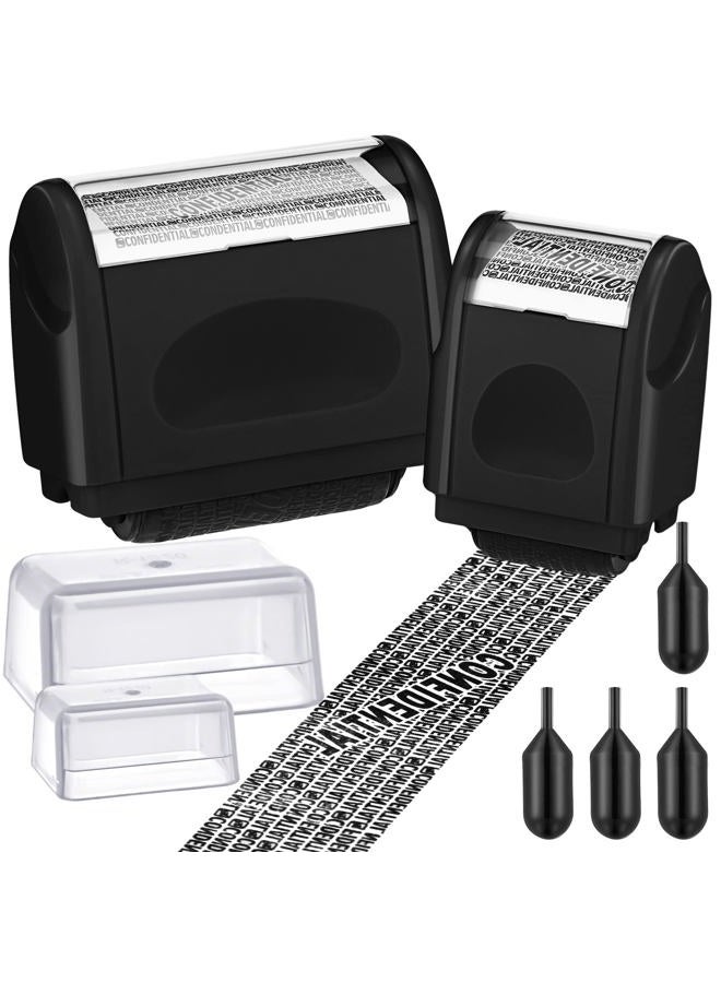 Nezyo 2 Pack Identity Protection Roller Stamp Identity Theft, Confidential, Privacy Roller Stamp Information Blocker and 4 Pack Refill Ink for ID Account Data Address Security(Black) - Image 1