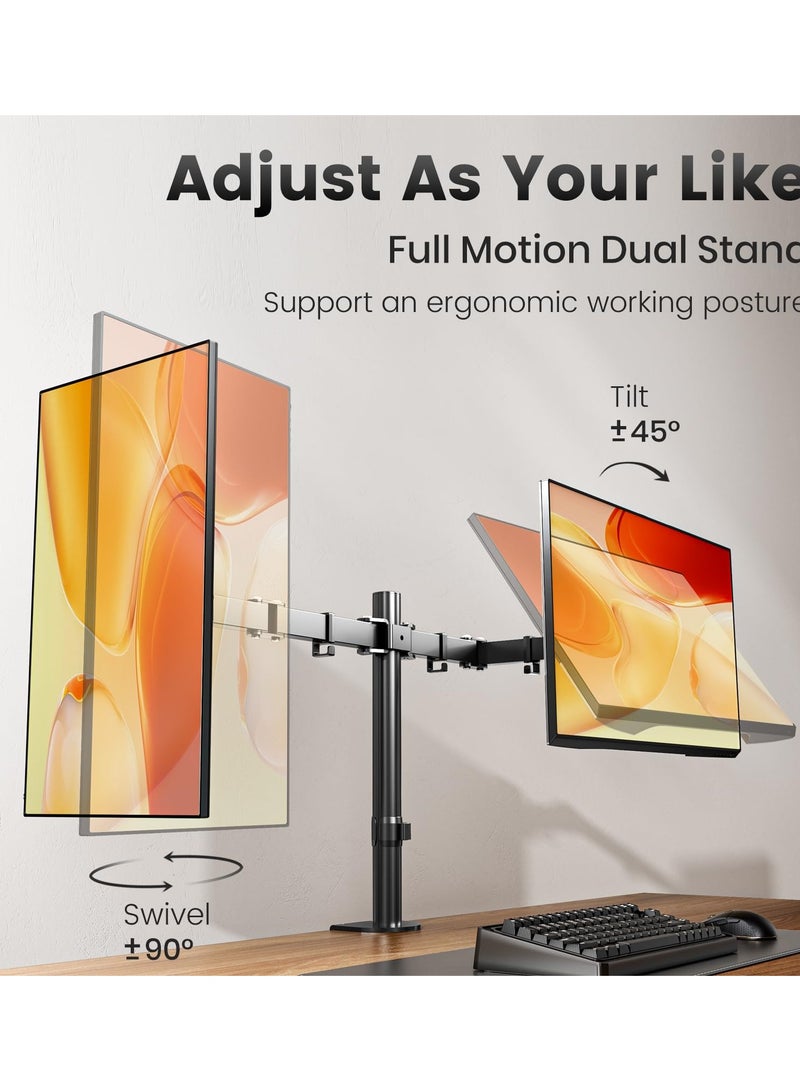 erorex Dual Monitor Arm - Height Adjustable Dual Monitor Arm for 13-32" Computer Screens UP to 10KGs/22lbs, Ergonomic Heavy Duty Dual VESA Monitor Mount 75mm/100mm, Designed for Home, Office - Image 4