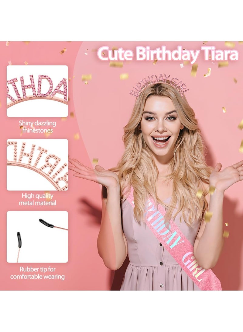 HIHILOOK Birthday Crown Birthday Sash for Women, Birthday Girl Sash, Birthday Girl Crown, Glitter Black Birthday Sash and Crown Rhinestone Headband Set, Happy Birthday Girl Princess Tiara Sash Accessories - Image 2