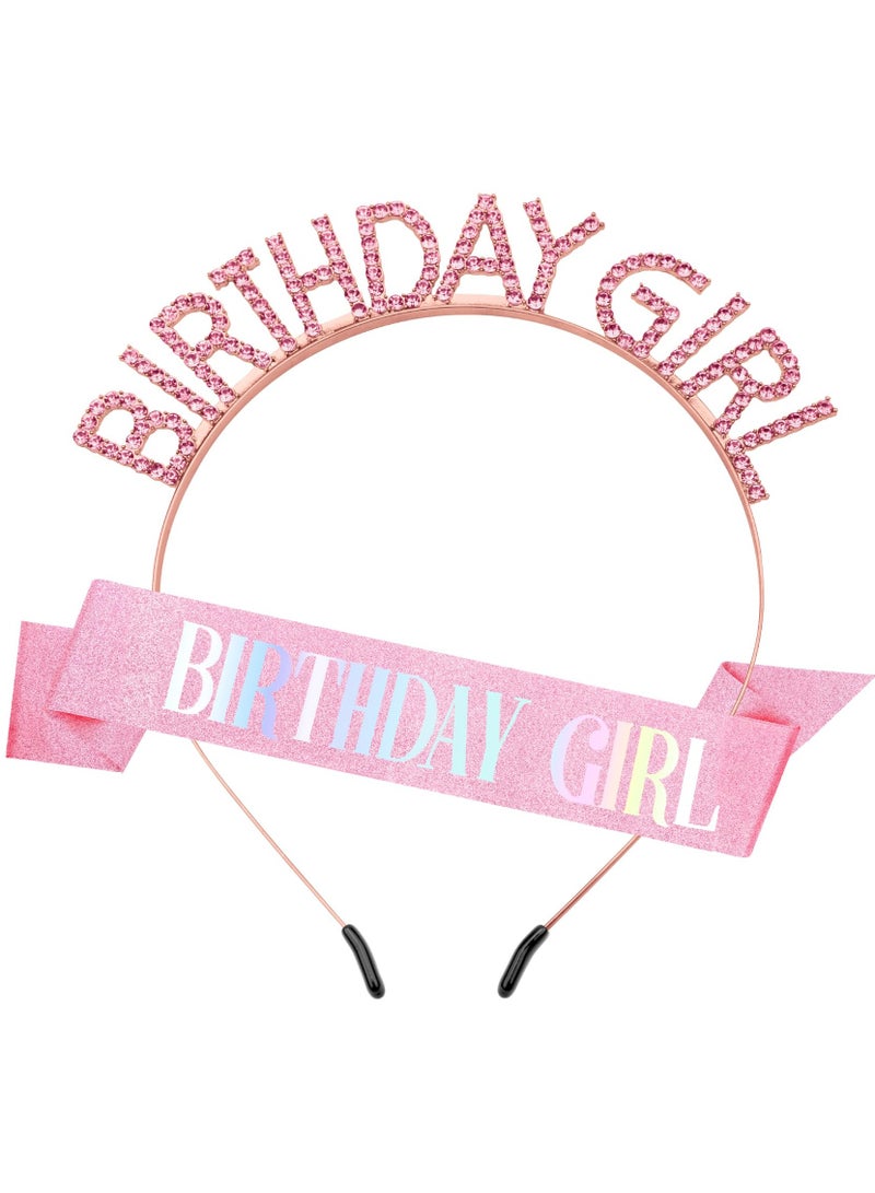 HIHILOOK Birthday Crown Birthday Sash for Women, Birthday Girl Sash, Birthday Girl Crown, Glitter Black Birthday Sash and Crown Rhinestone Headband Set, Happy Birthday Girl Princess Tiara Sash Accessories - Image 1