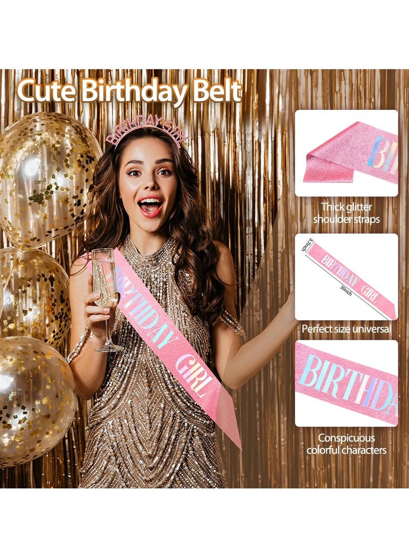 HIHILOOK Birthday Crown Birthday Sash for Women, Birthday Girl Sash, Birthday Girl Crown, Glitter Black Birthday Sash and Crown Rhinestone Headband Set, Happy Birthday Girl Princess Tiara Sash Accessories - Image 3