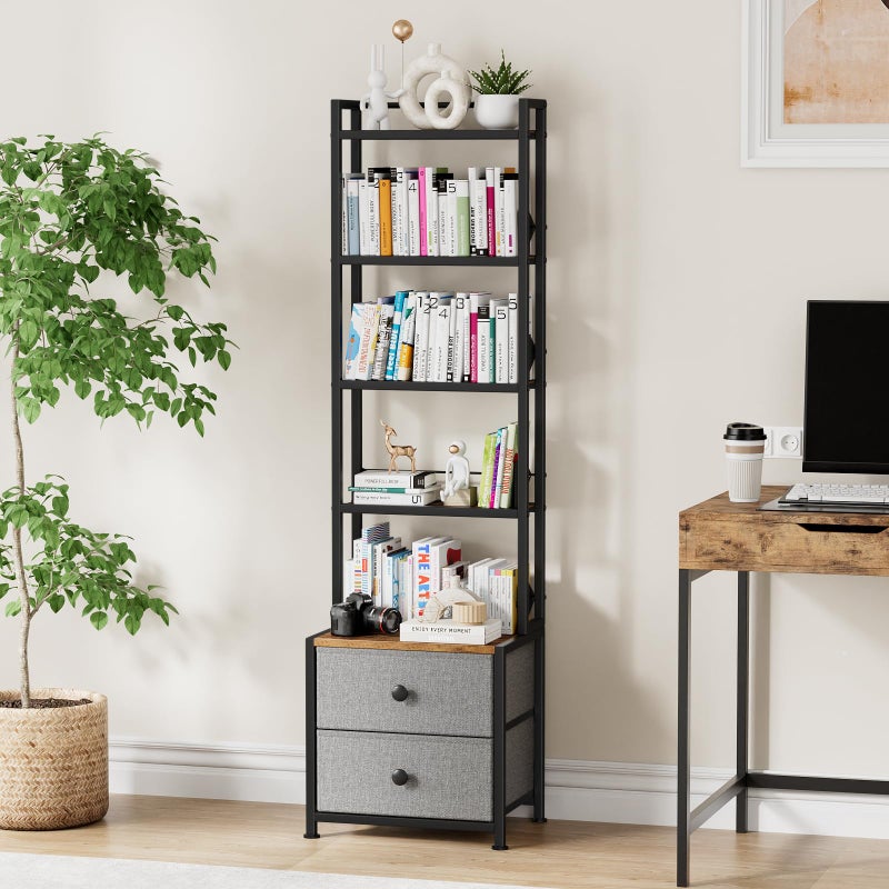 Epouseter CD Storage Rack with Drawer, 5-Tier DVD Organizer Shelf w/Adjustable Book Stoppers, Media Storage Rack for CD/DVD, Books & Games, Ideal for Living Room & Home Office â€“ 15.7x11.8x56.5Inches - Image 5