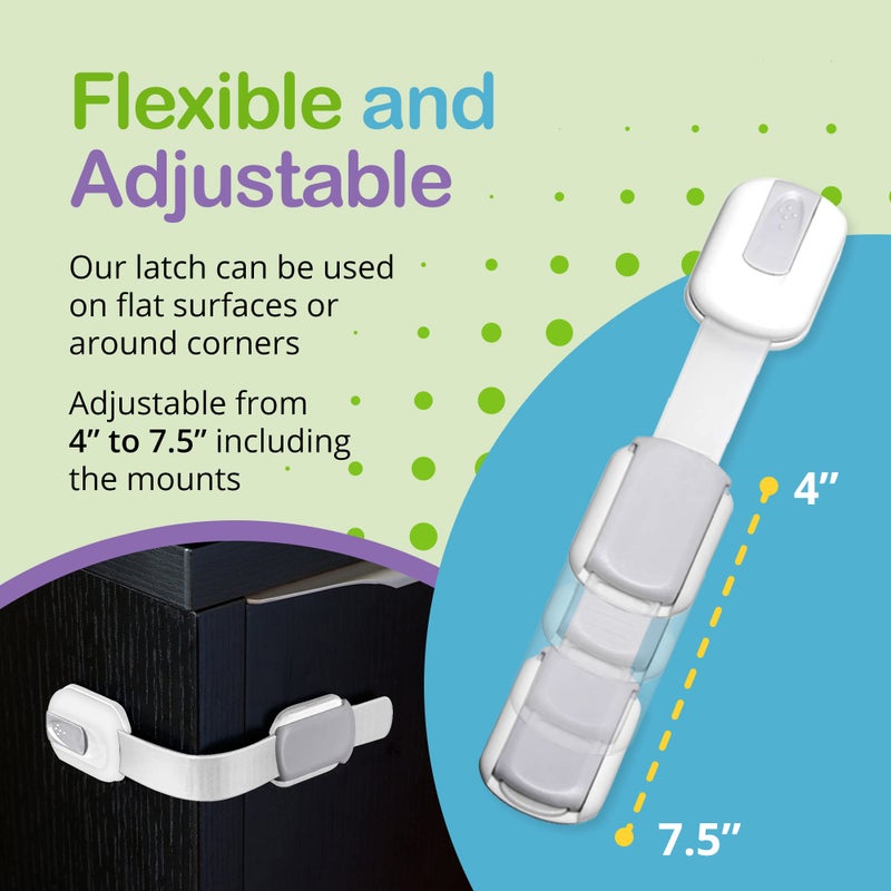 WONDERKID Adjustable & Reusable Child Safety Cabinet Locks & Latches, Baby Proofing Door Window, Cabinet, Toilet, & Refrigerator Lock, Child Safety Strap Locks with Adhesive Pads, Pack of 2, Silver - Wonderkid - Image 2