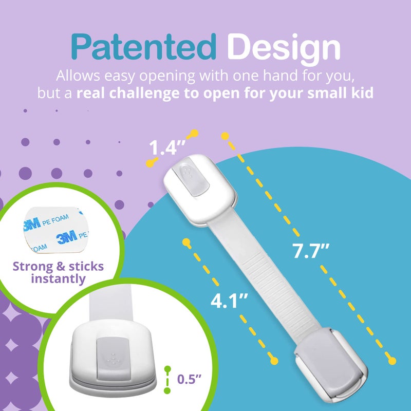 WONDERKID Adjustable & Reusable Child Safety Cabinet Locks & Latches, Baby Proofing Door Window, Cabinet, Toilet, & Refrigerator Lock, Child Safety Strap Locks with Adhesive Pads, Pack of 2, Silver - Wonderkid - Image 5