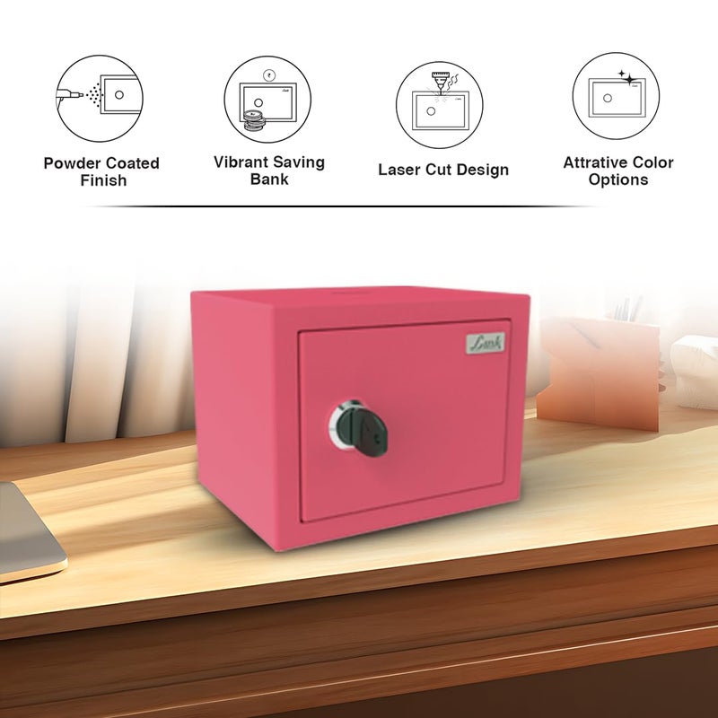 Link خزنة جلاك الذكية بسعة 2 لتر للمنزل والمكتب | ضمان 3 سنوات | مفتاح ميكانيكي، مادة CRCA، تصميم مقصوص بالليزر | بنك توفير نابض بالحياة | الوزن: 0.9 كجم | وردي جميل - Image 3