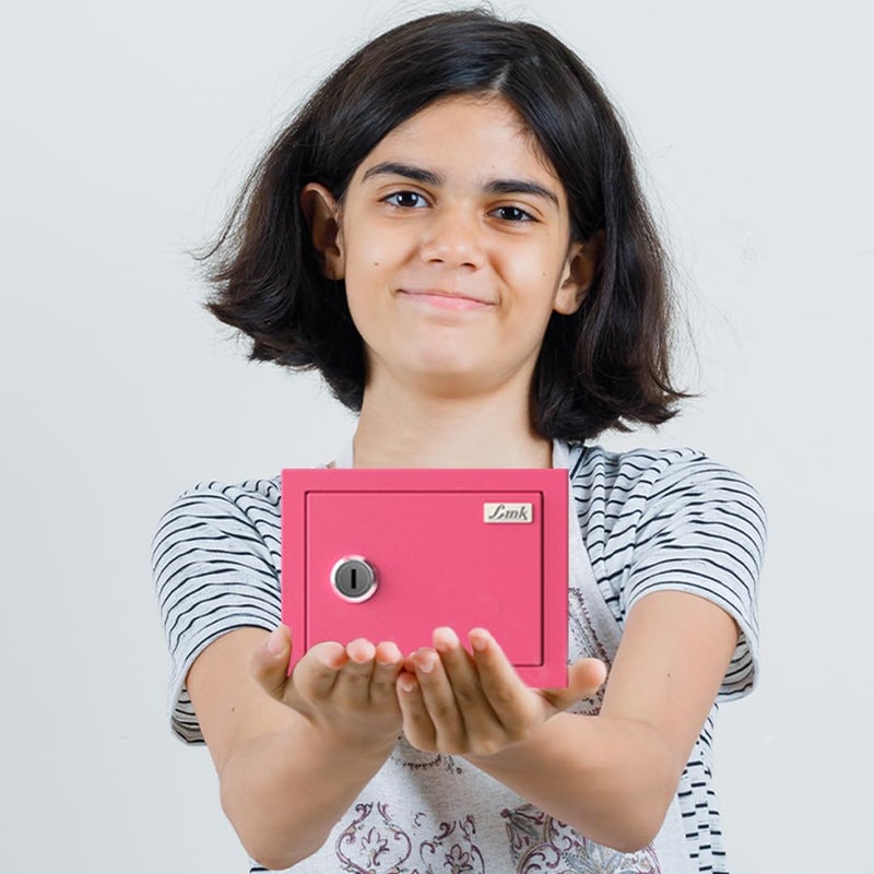 Link خزنة جلاك الذكية بسعة 2 لتر للمنزل والمكتب | ضمان 3 سنوات | مفتاح ميكانيكي، مادة CRCA، تصميم مقصوص بالليزر | بنك توفير نابض بالحياة | الوزن: 0.9 كجم | وردي جميل - Image 5