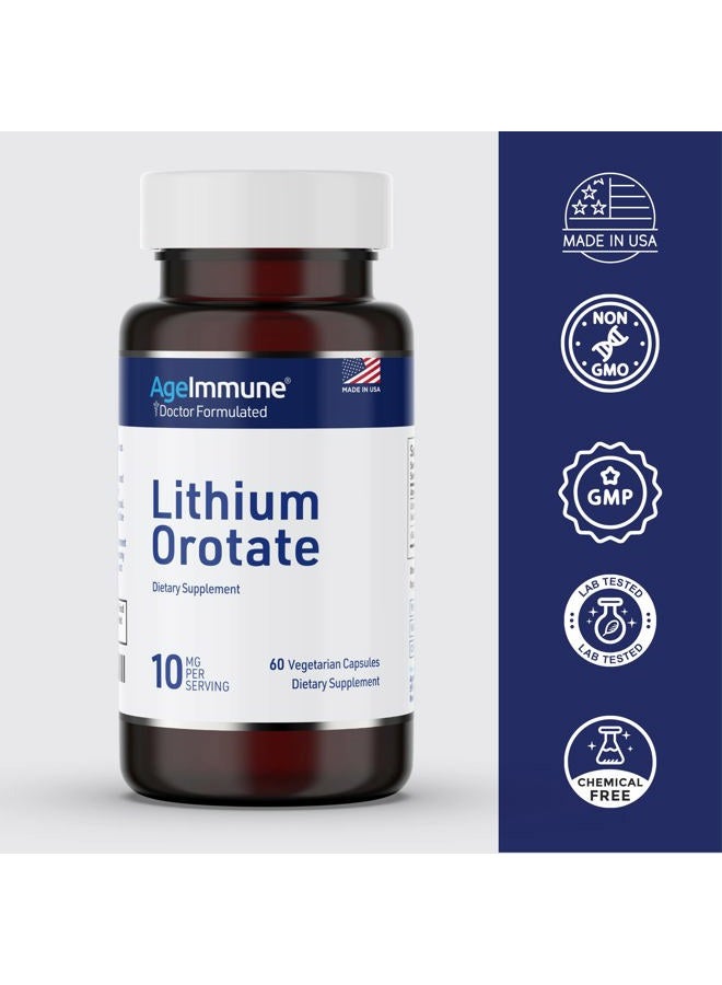 AgeImmune مكمل ليثيوم أورات 10 ملغ، 60 كبسولة نباتية. يدعم الذاكرة والرفاهية العاطفية. مكملات خالية من ستيرات المغنيسيوم. - Image 3